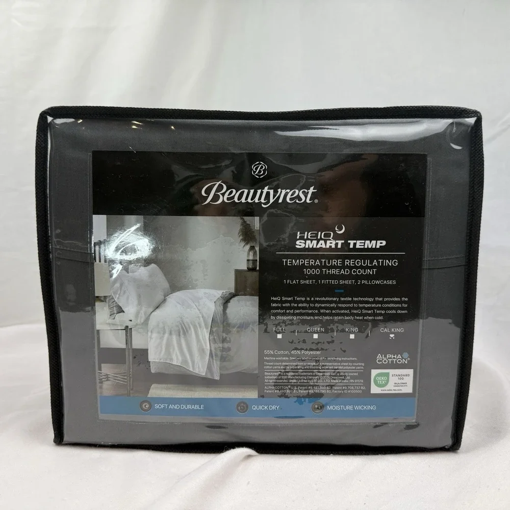 Beautyrest Cal King 4pc 1000 Thread Count HeiQ Smart Temp Cotton Blend Sheet Set - Picture 1 of 7